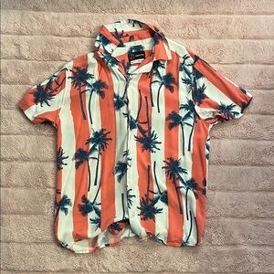 Orange & White Palm-Print Short-Sleeve Button Shirt